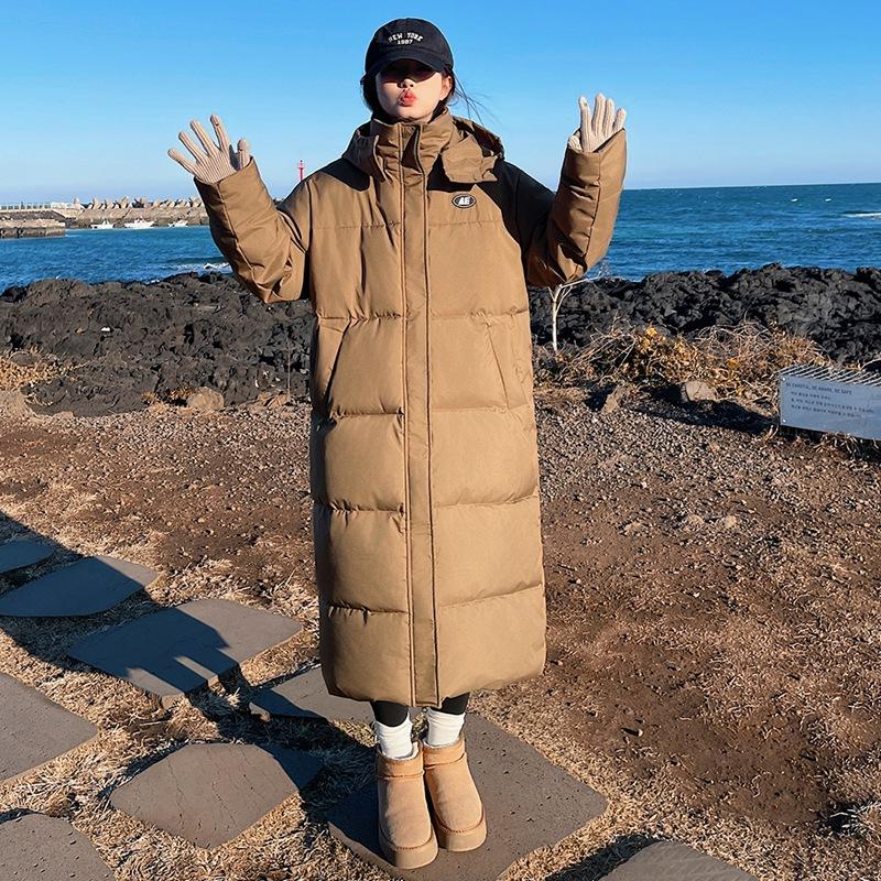 

Пуховик для женщин. Утеплённые длинные выше колена. Новое хлопковое пальто в корейском стиле средней длины 2025 года. Свободное зимнее пальто для студентов. XL кофейный