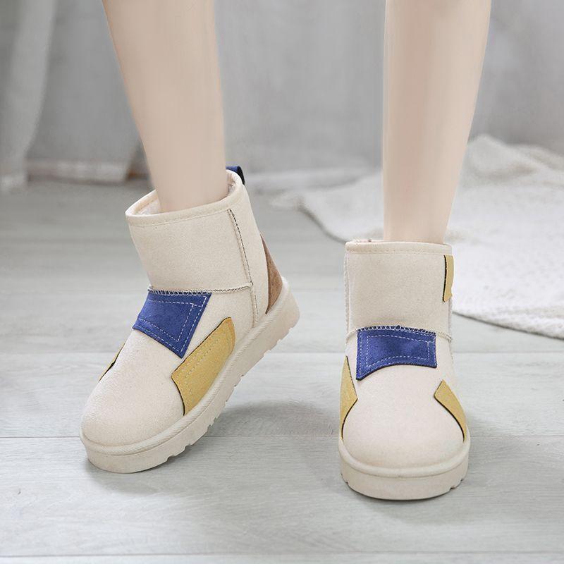 Color matching winter velvet thickened sole warm bread shoes new cotton shoes women's fashion short snow boots women