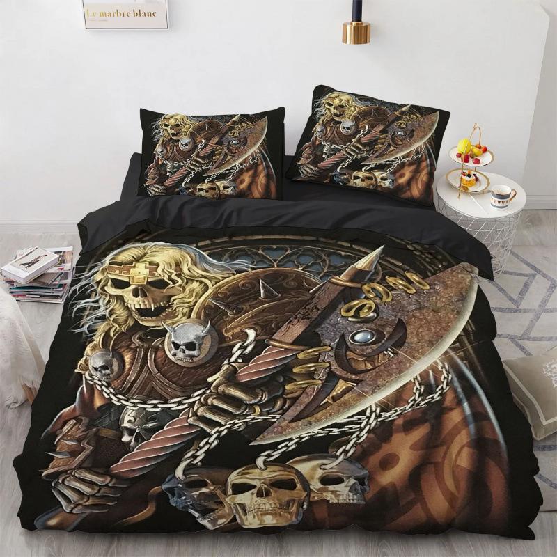 Dark Series Skull Bedding Set Gothic Style Skeleton Duvet Cover Pillowcase Room Decor for Teenagers Adult Halloween Gift