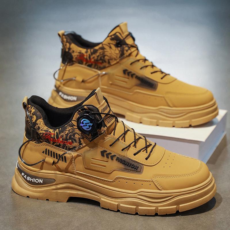 Men's shoes rotating button wear-resistant sports casual shoes platform heightening shoes fashion Martin boots men