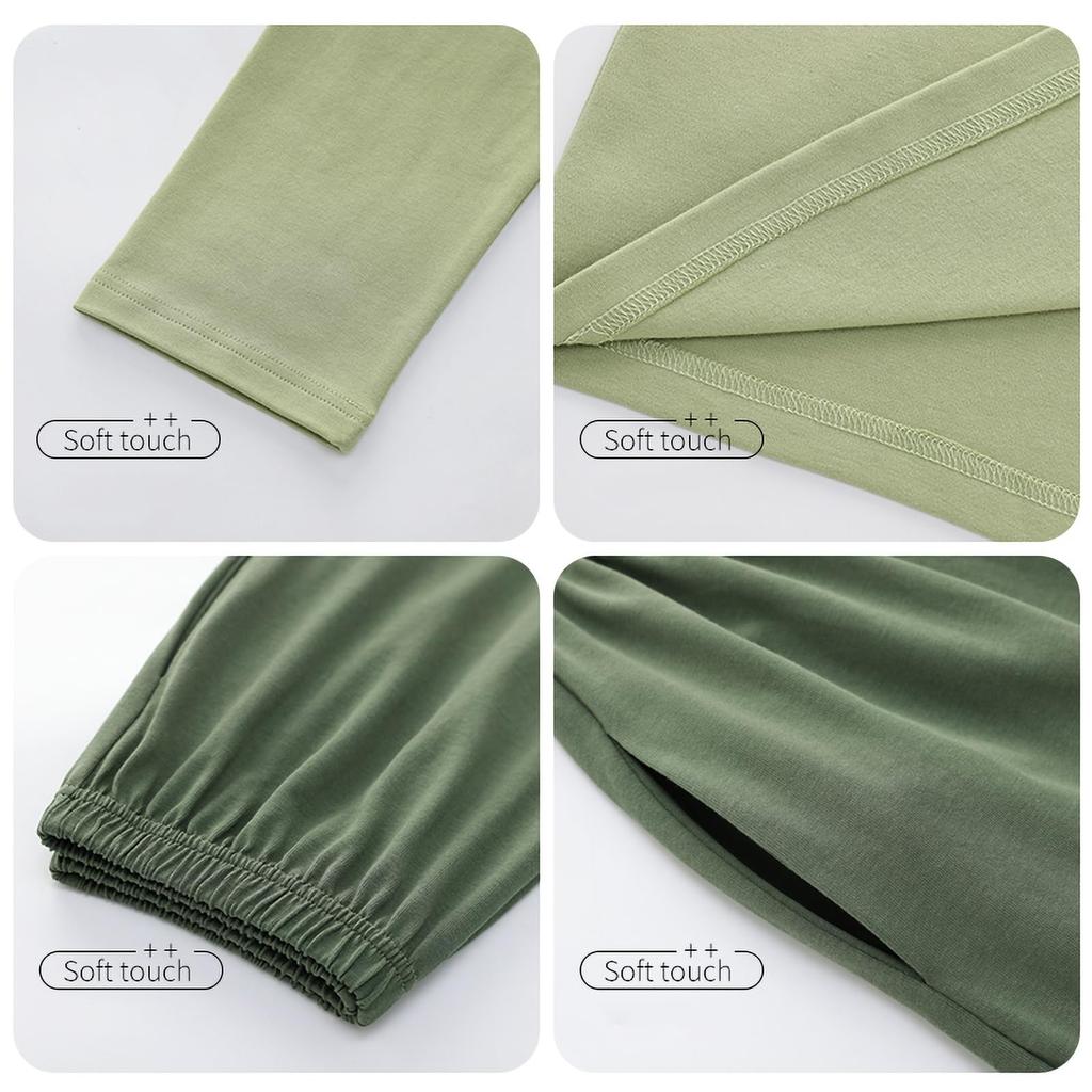 Cotton Blend Air Cotton Loose Fit Top and Bottom Pajamas Quilted Knit Casual Loungewear Long Sleeves Convenient Sleepwear XL [Yogwoo] Women's