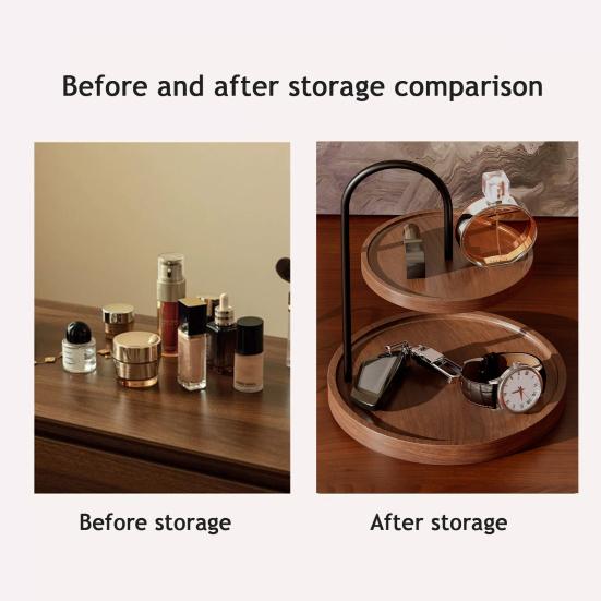 Wooden Storage Rack, Large Capacity 2-Tier Wooden Organizer, Open Storage Space Saving Storage Tray, for Jewelry Perfume Keys