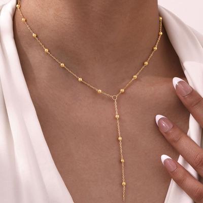 Colar Lariat com Corrente Longa e Contas em Bola em Formato de Y, Colar Gargantilha de Aço Inoxidável Para Mulheres, Joias de Moda de Verão