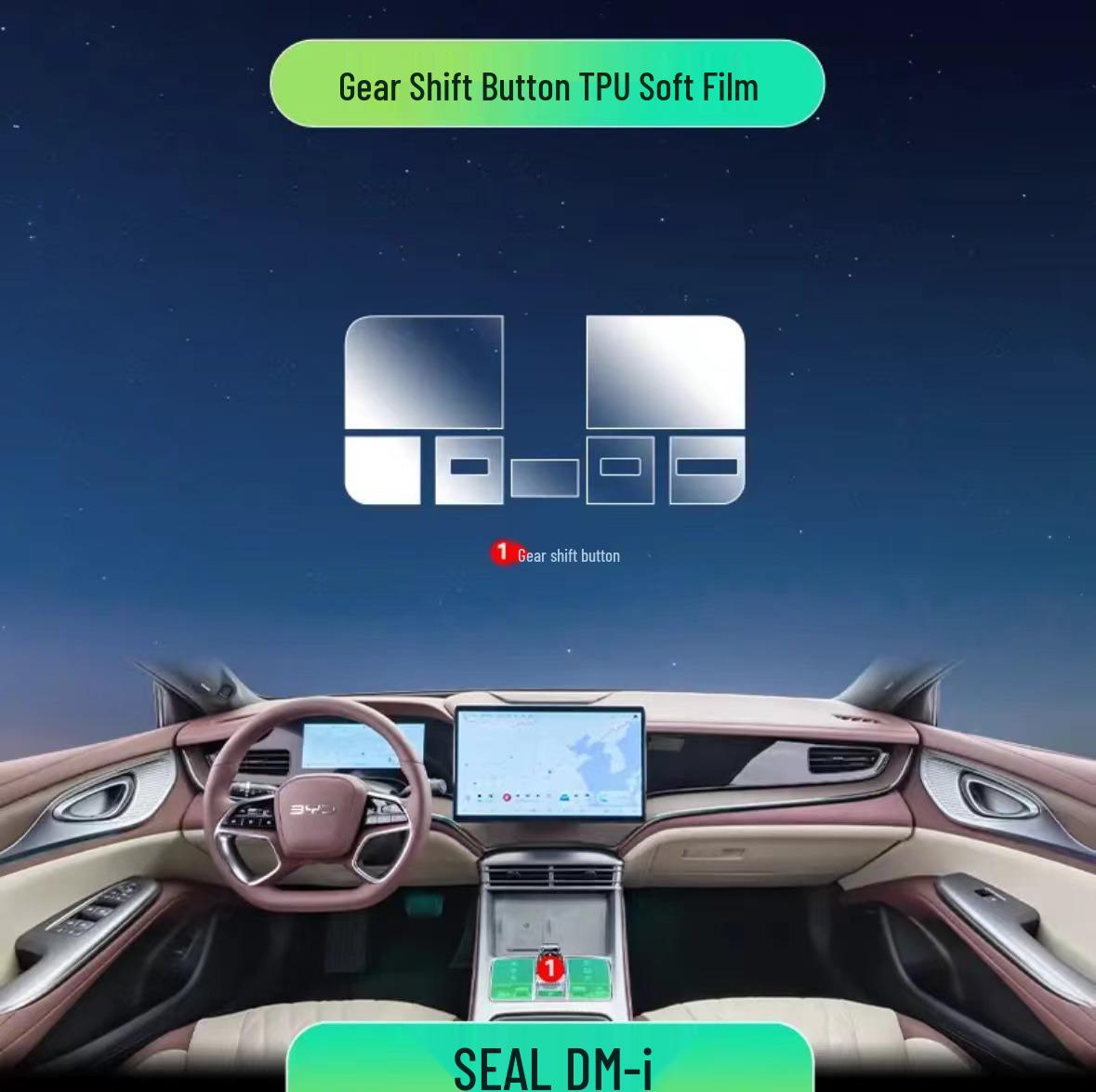 

BYD Seal Interior Film Set: Dashboard, Screen, Gear Shift, Air Conditioner Stickers, HD TPU, fits 25 models