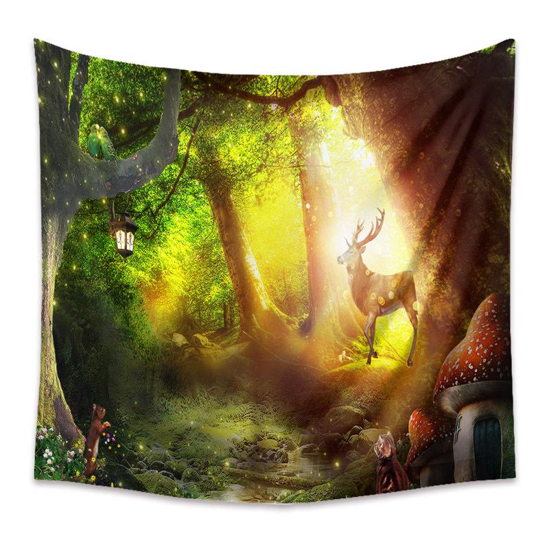 Autumn Yellow Forest Stream Landscape Print Pattern Tapestry Home Living Room Bedroom Wall Decor Background Cloth Tapestry
