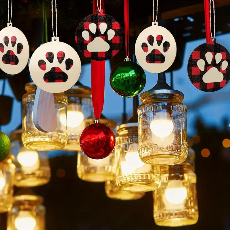 18 Pcs Christmas Dog Paw Wooden Ornaments Tree Hanging Tag Christmas Hanging Ornaments with Ropes for Tree Decor