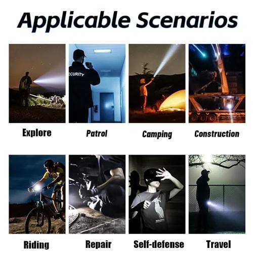 Rechargeable LED Flashlight, Ultra-Bright, 4-Mode, COB Work Light with Magnetic Tail, Compact, Zoomable, Military Grade, Powerful, Waterproof, for Dis