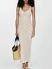 Sexy Knitted White Hollow Oblique Striped Sling Deep V-neck Dress 2025 Female Summer Slim Beach Vacation K137