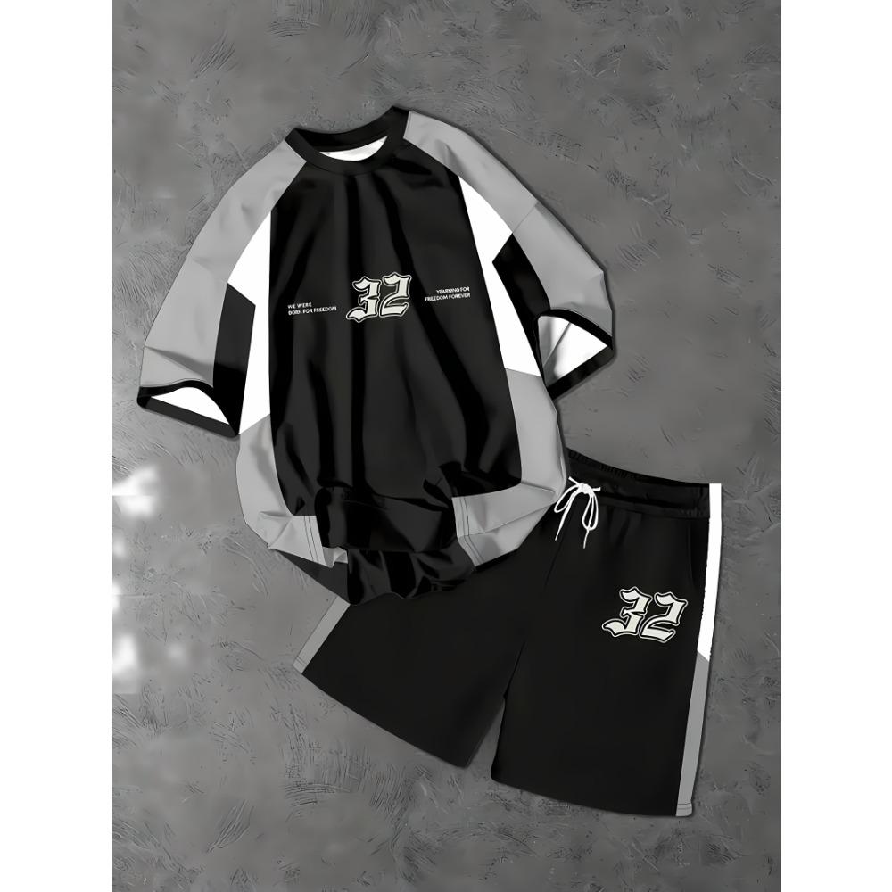 Summer New Men's Pullover Round Neck T-shirt Sports Suit Letter Printed Soft Men's Short Sleeved Shorts Two-piece T-shirt Set