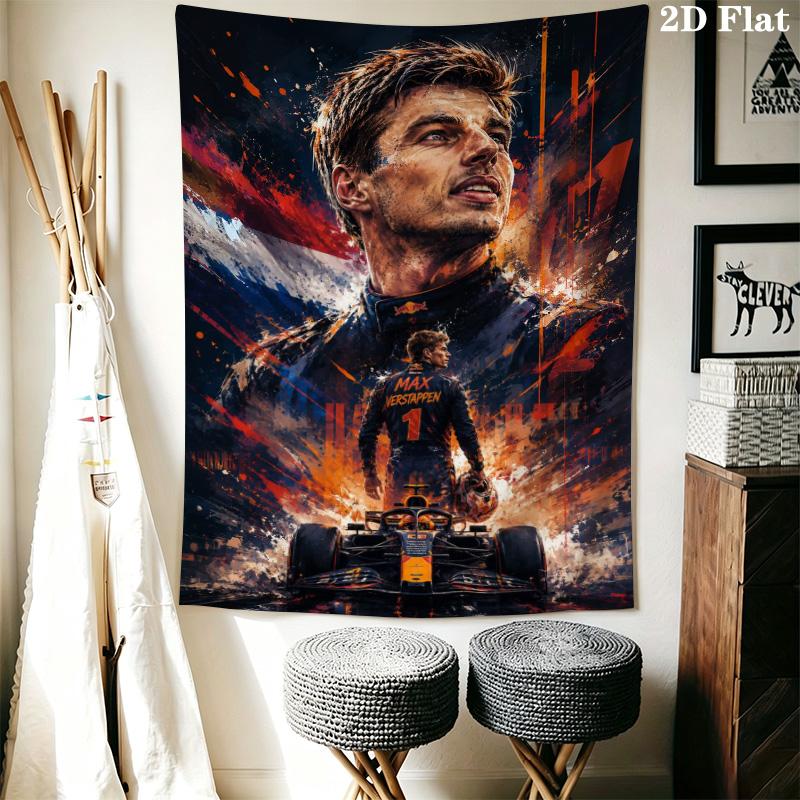 Max Verstappen F1 Racing Tapestry, Formula 1 Driver Art Collage Wall Hanging, Motorsport Fan Room Decor