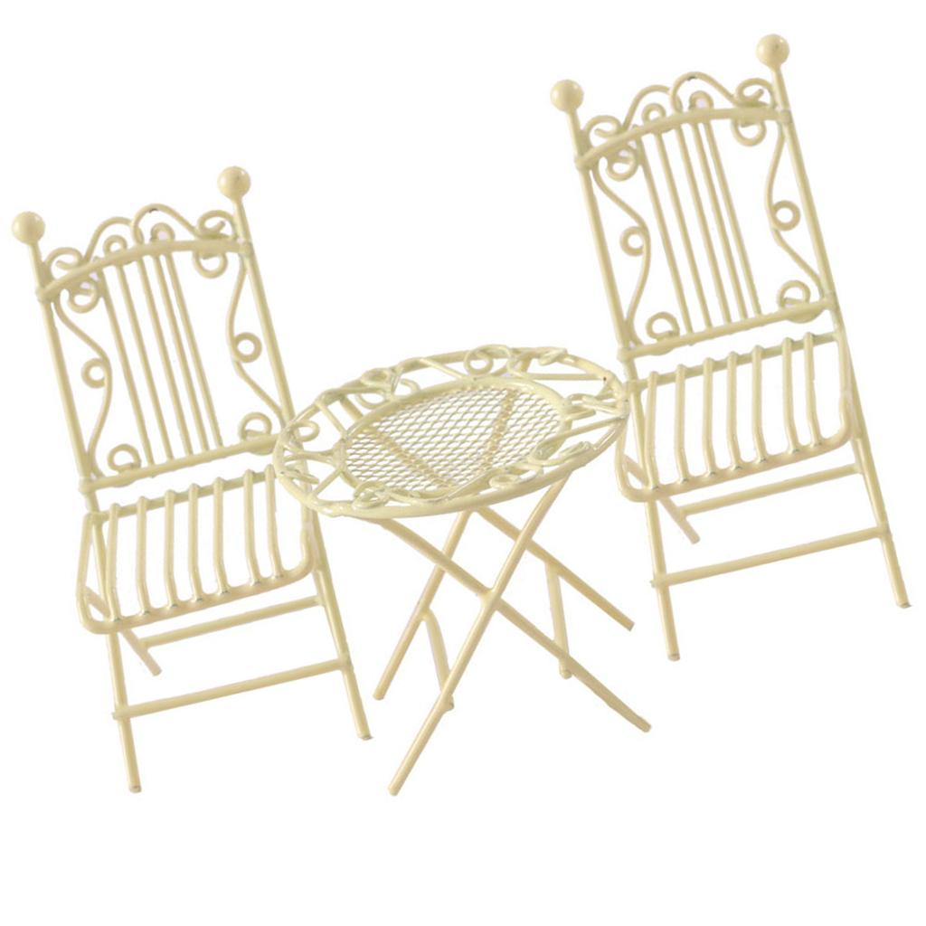 3in1 Miniature Iron Table And Chair Set For 1/12 Dollhouse Decors Craft Project And Garden Display Accessories