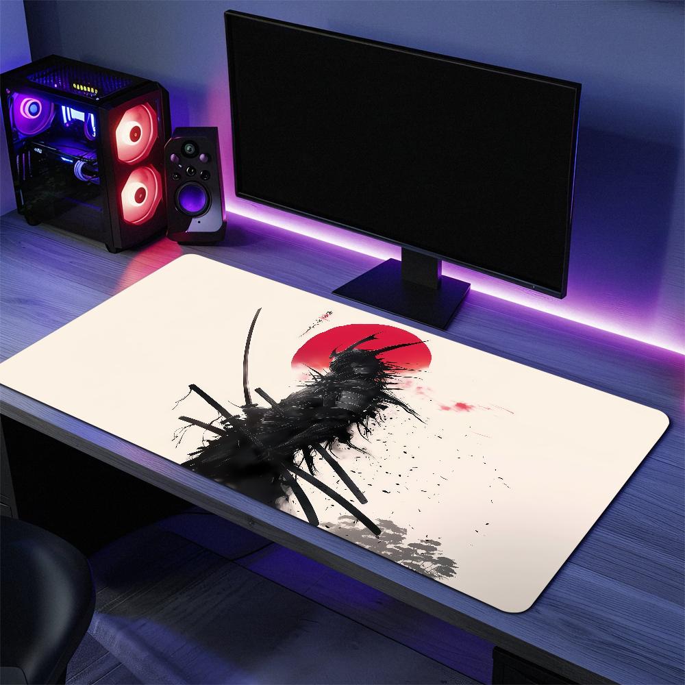 Black white Japanese samurai crow s Mouse Pad Large Desk Mat Keyboard Ergonomic Office Rubber PC Nonslip Antifray Home Custom