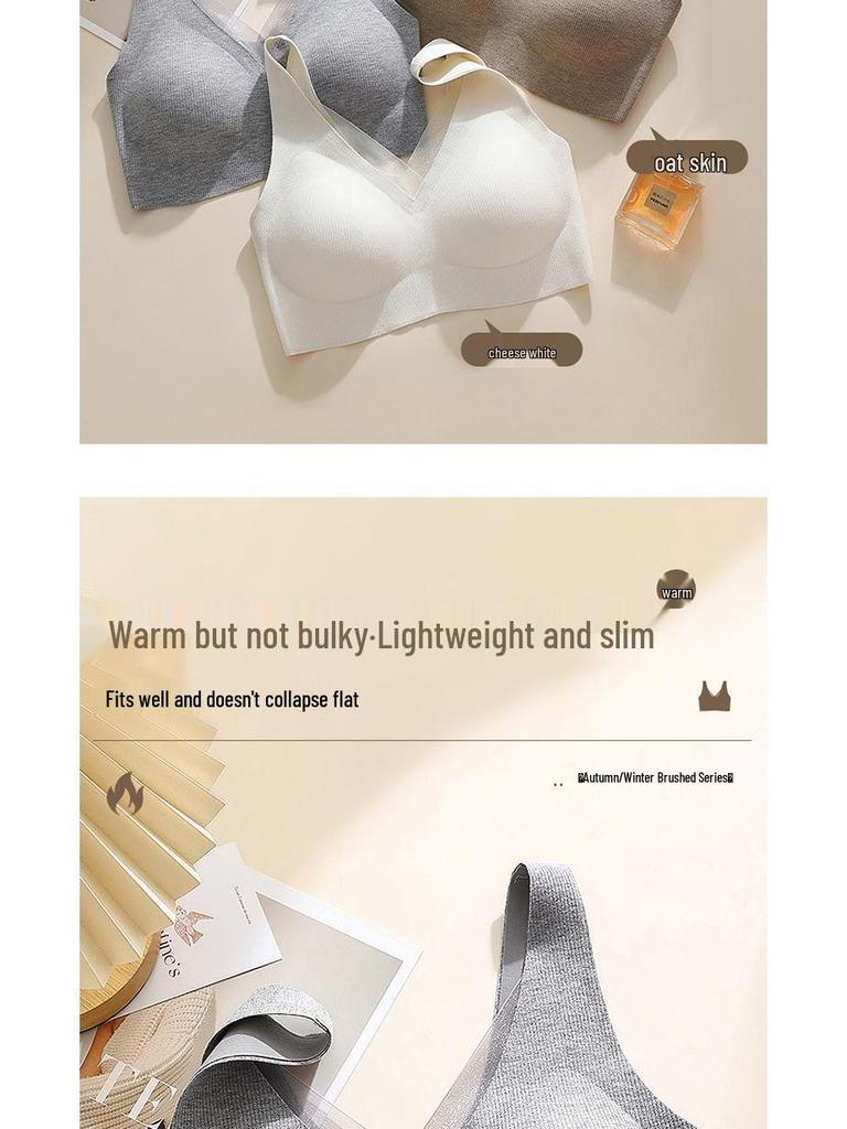 Women's Seamless Push-Up Bra - Anti-Sagging, Brushed Warm, Wirefree, Autumn/Winter, Fixed Cup