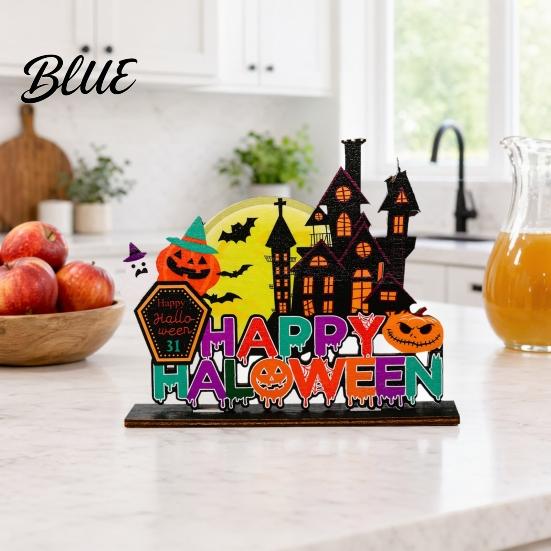 Creative Halloween Styling Wooden Ghost Pumpkin Figurine Rustic Table Decor for 3D Tabletop Home Party Spooky Shelf Decoration Fall Party