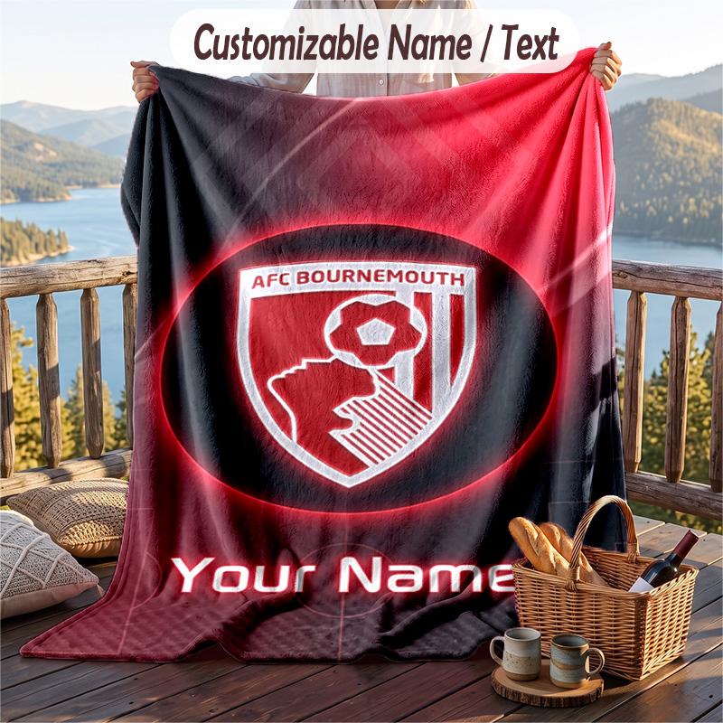 Flannel Blanket Bournemouth Football Print Custom Name Text Soft Throw for Sofa Bed