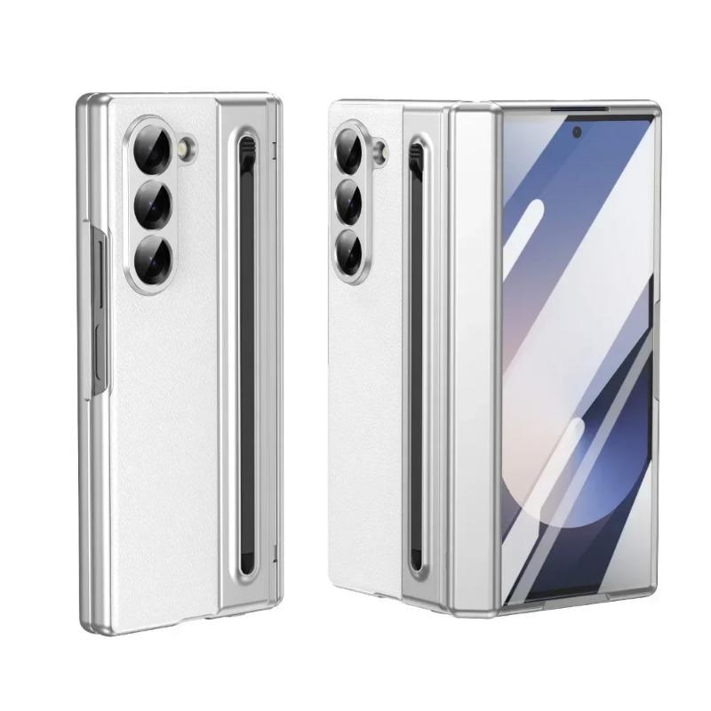 Samsung Galaxy Z Fold 7/6/5/4/3 Leather Phone Case with Steel Film Pen Slot Hinge Protection Shockproof Cover for Galaxy Z Fold