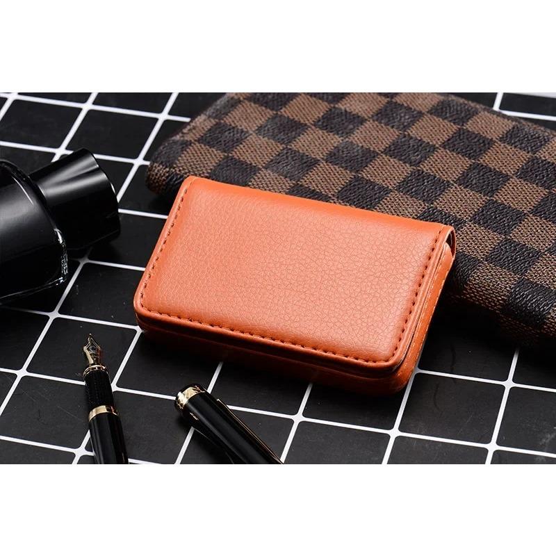 1pc PU Leather Business Card Holder With Magnetic Buckle Slim Pocket Name Card Holder Large Capacity Portable Credit Card Case