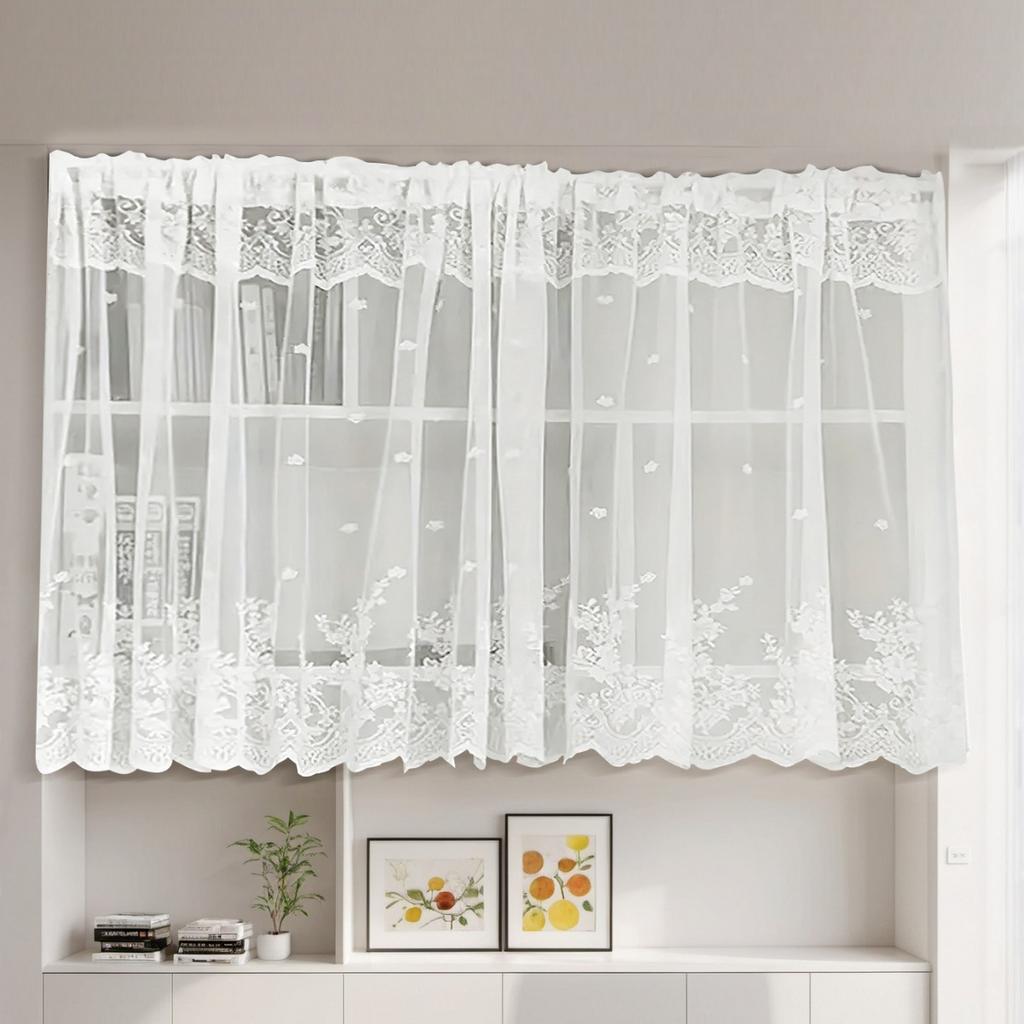 Double Row Lace Curtain Through Rod Lace Short Curtain Finished Curtain Bay Window Kitchen Partition Curtain Window Screen Temu