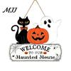 Seasonal Welcome Plaque Halloween Wood Door Sign, Pumpkin Ghost Black Cat Hanging Decor for Solid Craft Gift Front Door, Rustic Farmhouse Wall