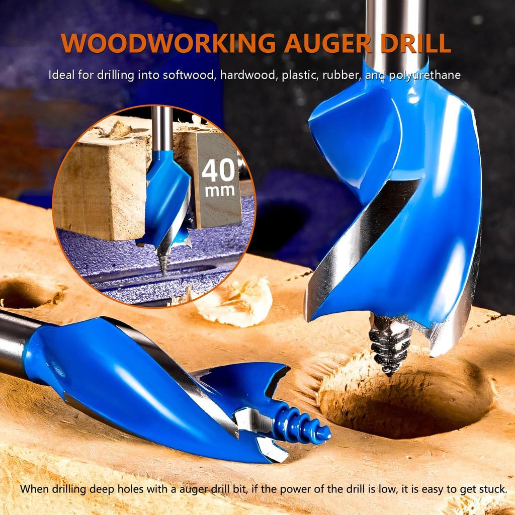 6-Piece Impact Wood Drill Bit,Auger Drill Bit Set for Wood,with Hex Shank Quick Change for Hardwood and Softwood,Plastic,etc