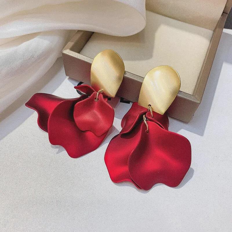 2023 Trend: Sterling Silver Red Petal Earrings, Hypoallergenic S925 Long Earrings for Women