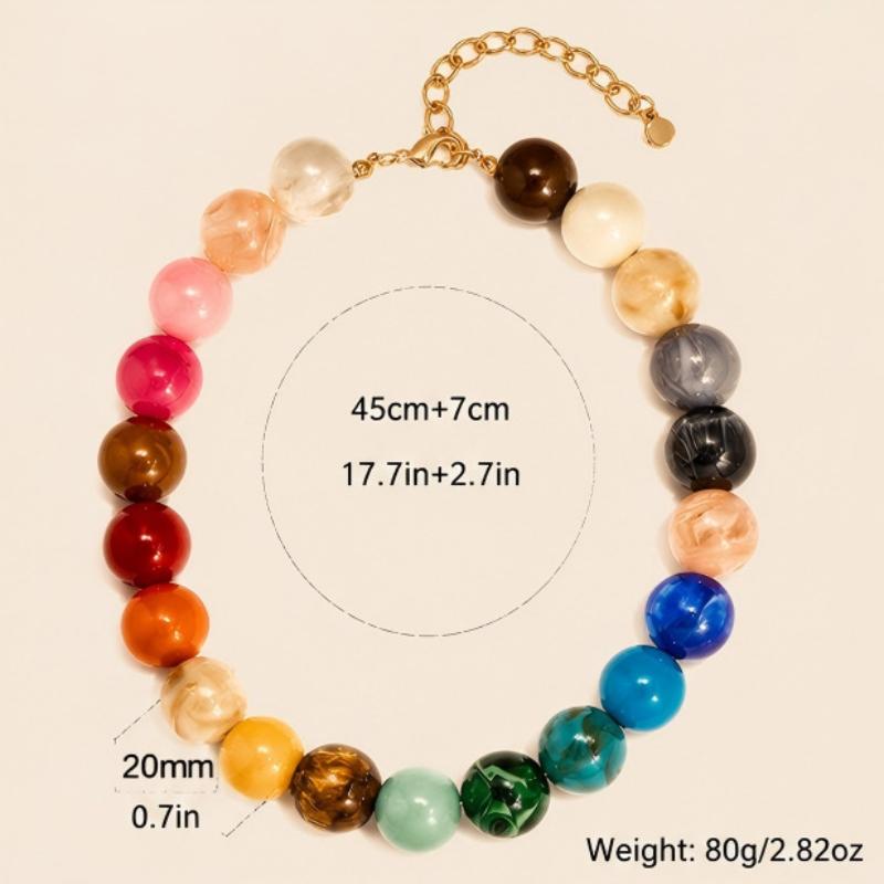 20Mm Colorful Chunky Bead Necklaces For Women Trendy Boho Collar Statement Choker Summer Beach Jewelry Birthday Gift For Her