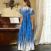 Women Plus Size V Neck Short Sleeve Abstract Printed Black White Khaki Straight Maxi Dress