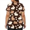 Abbigliamento da lavoro a maniche corte con scollo a V alla moda da donna con top stampati con tasche