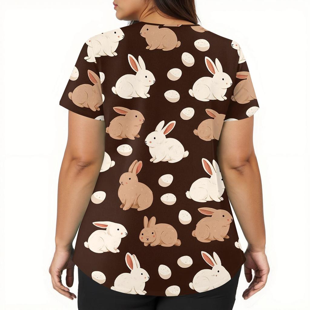 Abbigliamento da lavoro a maniche corte con scollo a V alla moda da donna con top stampati con tasche