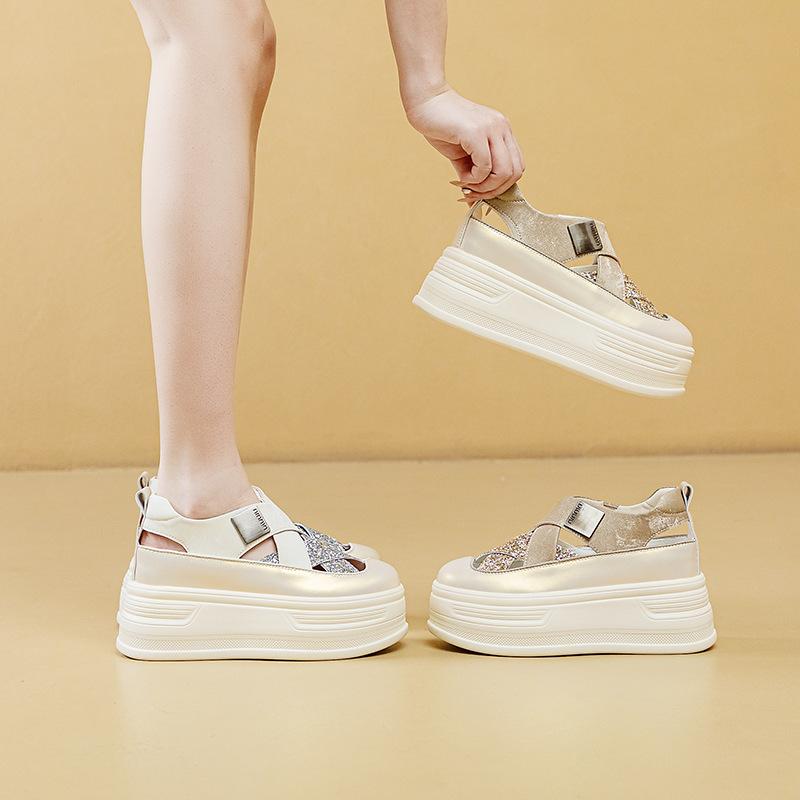 24019 nowe damskie buty Afkadi na grubej podeszwie nowe cm podwyższone sandały casualowe na grubej podeszwie damskie buty niskie