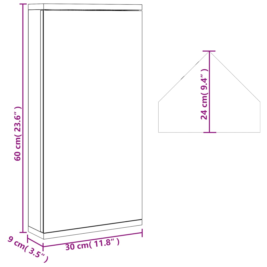 Corner Mirror Cabinet Oak Effect 30 x 24 x 60 cm