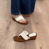Thick-soled heightened flip-flops, retro minimalist square toe cool slippers, women's slope heel beach shoes