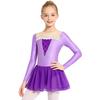 Girls Princess Costume Mesh Patchwork Long Sleeve Sparkly Rhinestones Lace Decor Contrast Color Dress