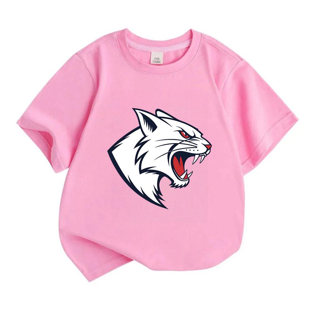 Kids Boys Girls 100% Cotton Crew Neck Short Sleeve T-Shirt, Cool Angry Wild Bobcat Mascot Print Casual Breathable Tee for Daily School Outdoor Activit