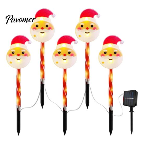 Waterproof Solar Snowman Yard Decor 5Pcs Christmas Stake Light, LED Garden Lamp with Warm White Pathway Lighting Santa Claus Design, Outdoor