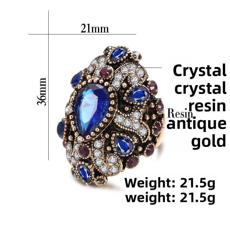 Inel Boem European și American Placat cu Aur Retro Nișă pentru Femei Lux Ușor High-end Exagerat cu Piatră Prețioasă Decor