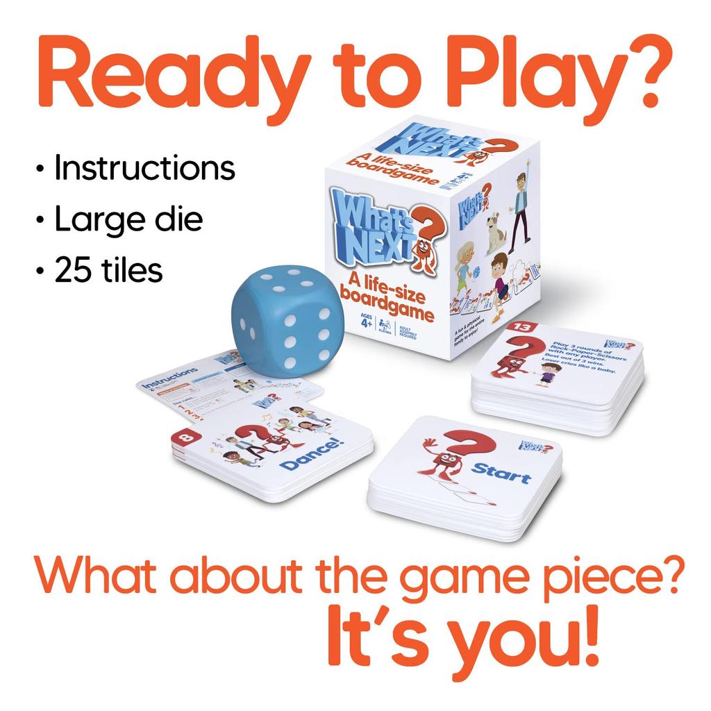 Games Board Jumbo Build Family Game Elementary School Classroom Interactive Floor Ages Includes 25 Fun Tiles and Giant Foam Dies M&J What's Next?