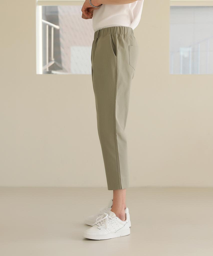 Jikeulib Pintuck Elastic Waist Cropped Cotton Pants