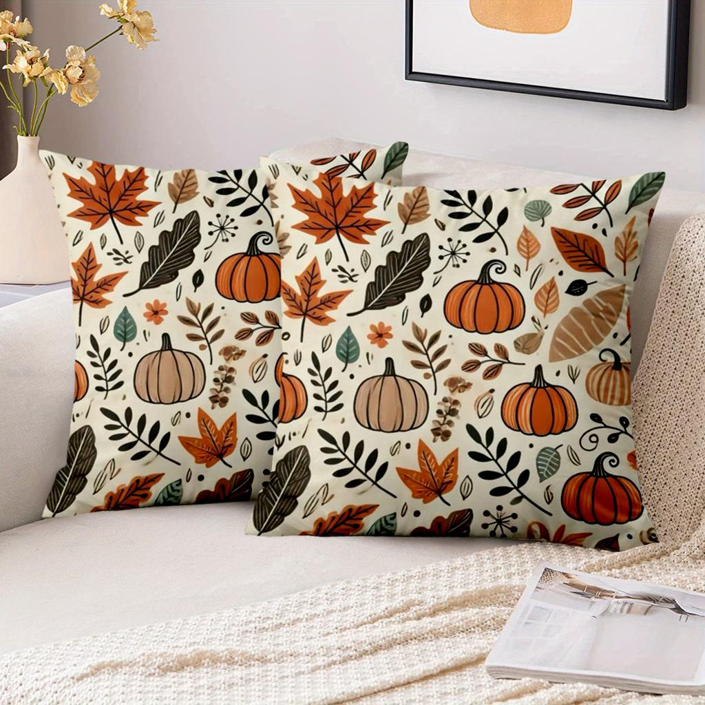 1 Pieces Autumn Leaves And Pumpkins Patterned Throw Pillows Polyester pillowcase, sofa decorative cushion cov Headboard Pillow