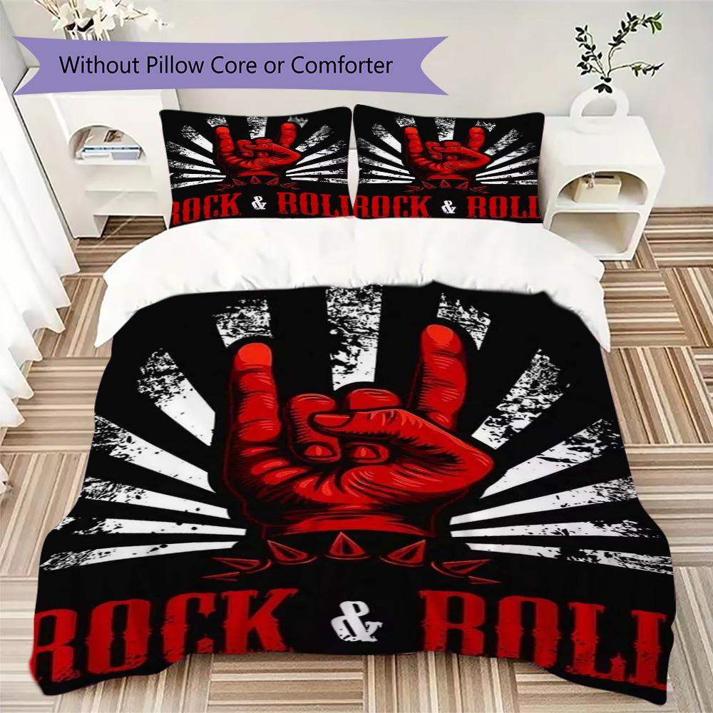 Retro rock & roll Pattern Bedding,Quilt Set Quilt Cover Pillowcase Home Birthday Gift (1*duvet cover+2*pillowcase,without core)ZSJT0917206