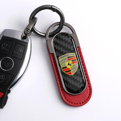 1pc New Carbon Fibre Keychain Creative Car Keyring Accessories For Cayenne Panamera Macan Taycan Boxster Cayman