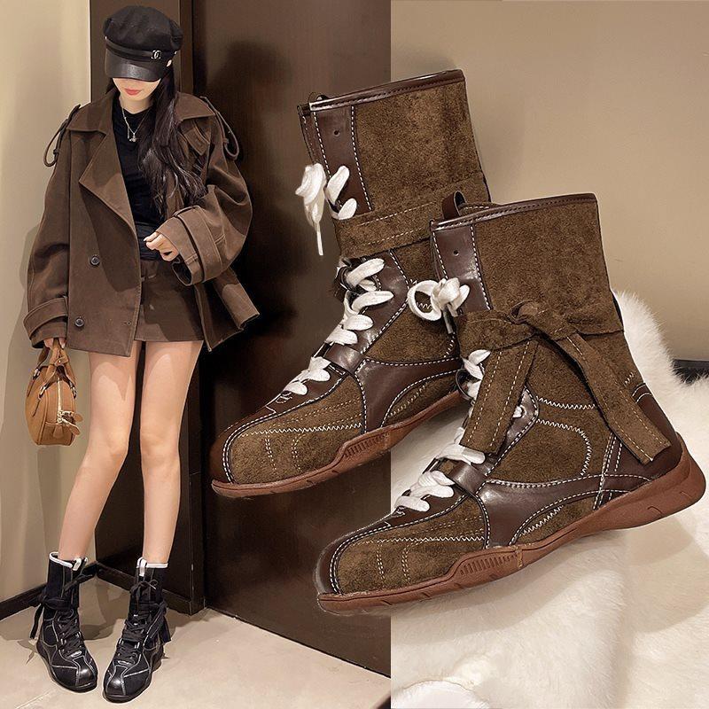 Round Boots 2025 Martin Boots Women's Short Boots German Training Retro Casual Sports Autumn New Mid-tube Western Boxing