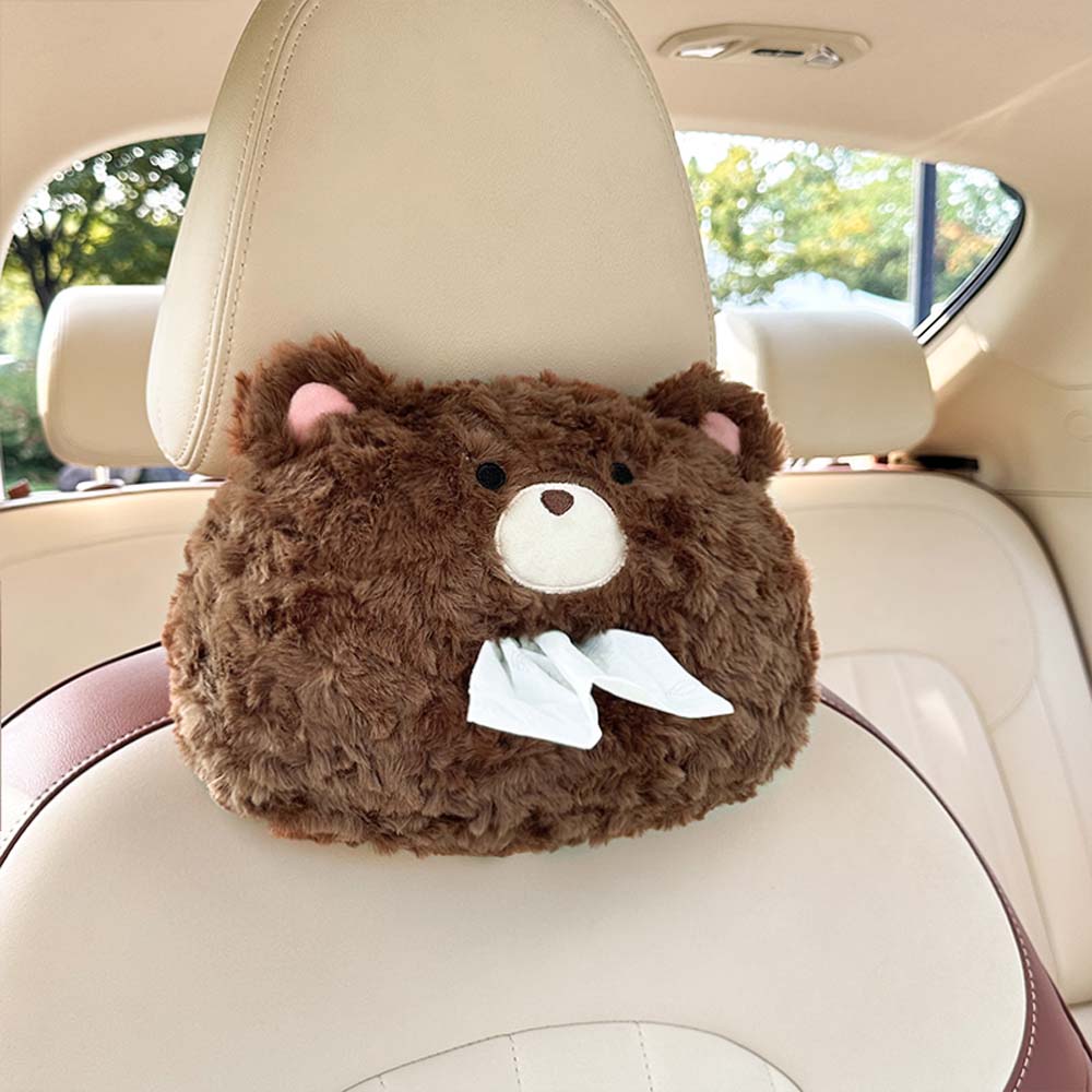 Cartoon Car Headrest Tissue Box Creative Plush Car Hanging Drawer Multifunctional Cute Car Tissue Box.