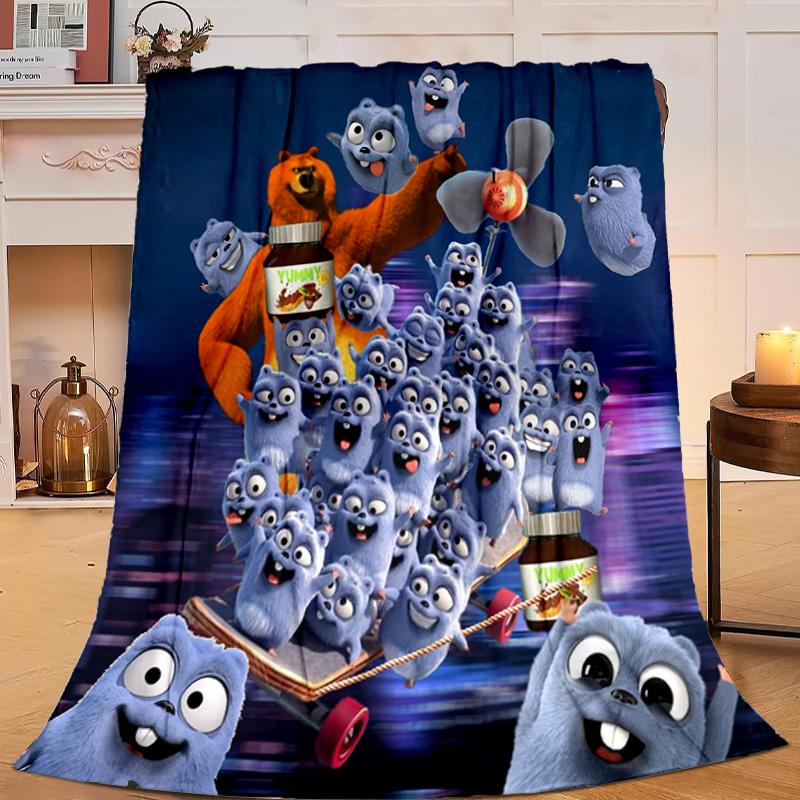 1PC Bear And Blue Critter Adventure Flannel Blanket Gift, Suitable for Both Men And Women, Soft Ideal for Beds And Sofa, Birthday Or Christmas Gift