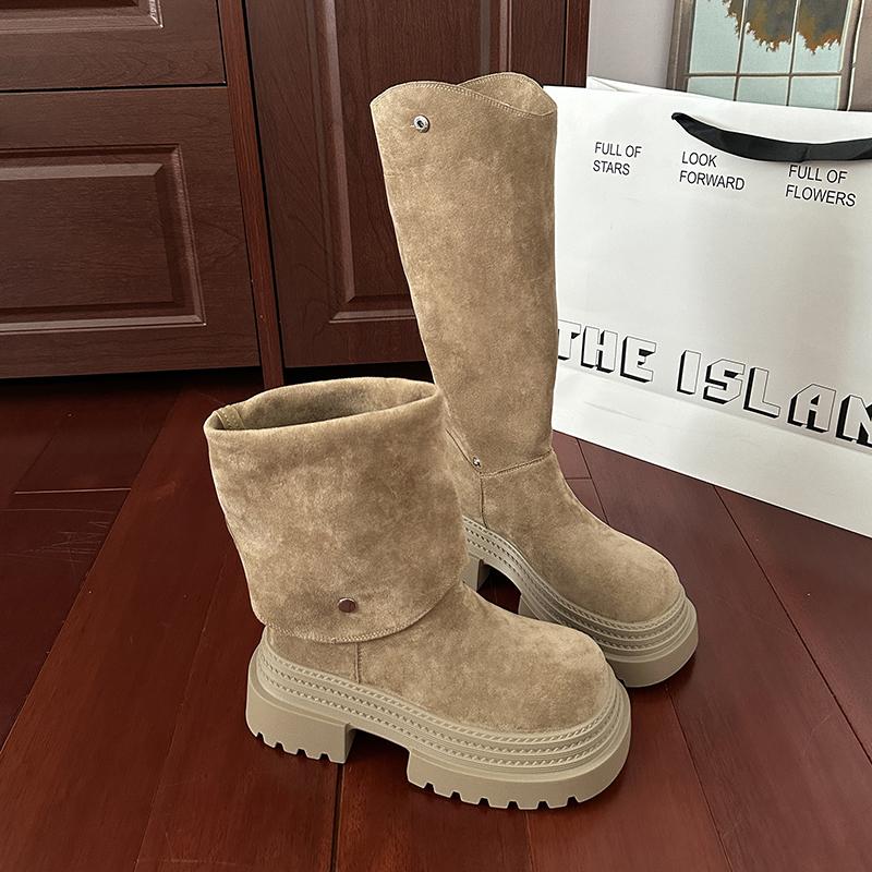 Fashion Vintage Platform Thick Heel Women Knight Boots Fashion Two Ways of Wearing Mordern Long Botas Para Mujer