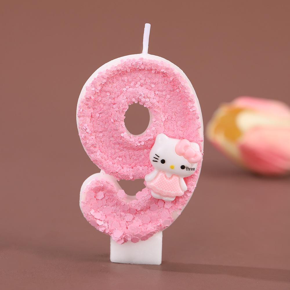 Hello Kitty Pink Skirt Birthday Cake Number Candles – Cute, Creative, Handmade Ornaments for Party Atmosphere