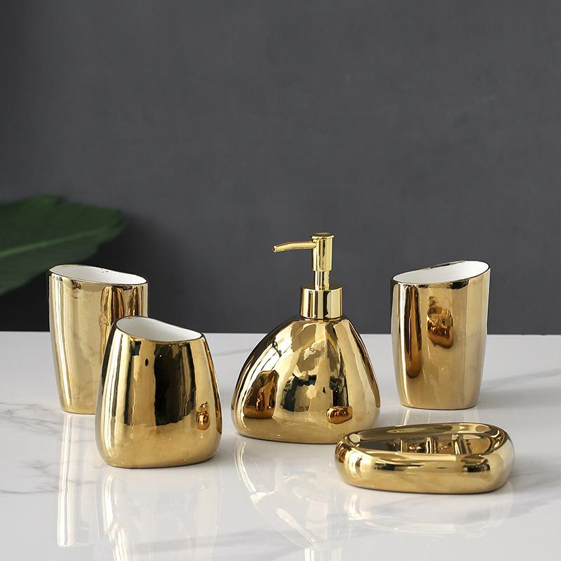 5pcs 1set Bathroom Wash Up Light Luxury Ceramic Accessories set,Soap Holder,mouthbrush Cup,storage Jar and Lotion Jarceramic Set for Toilet Supplies.