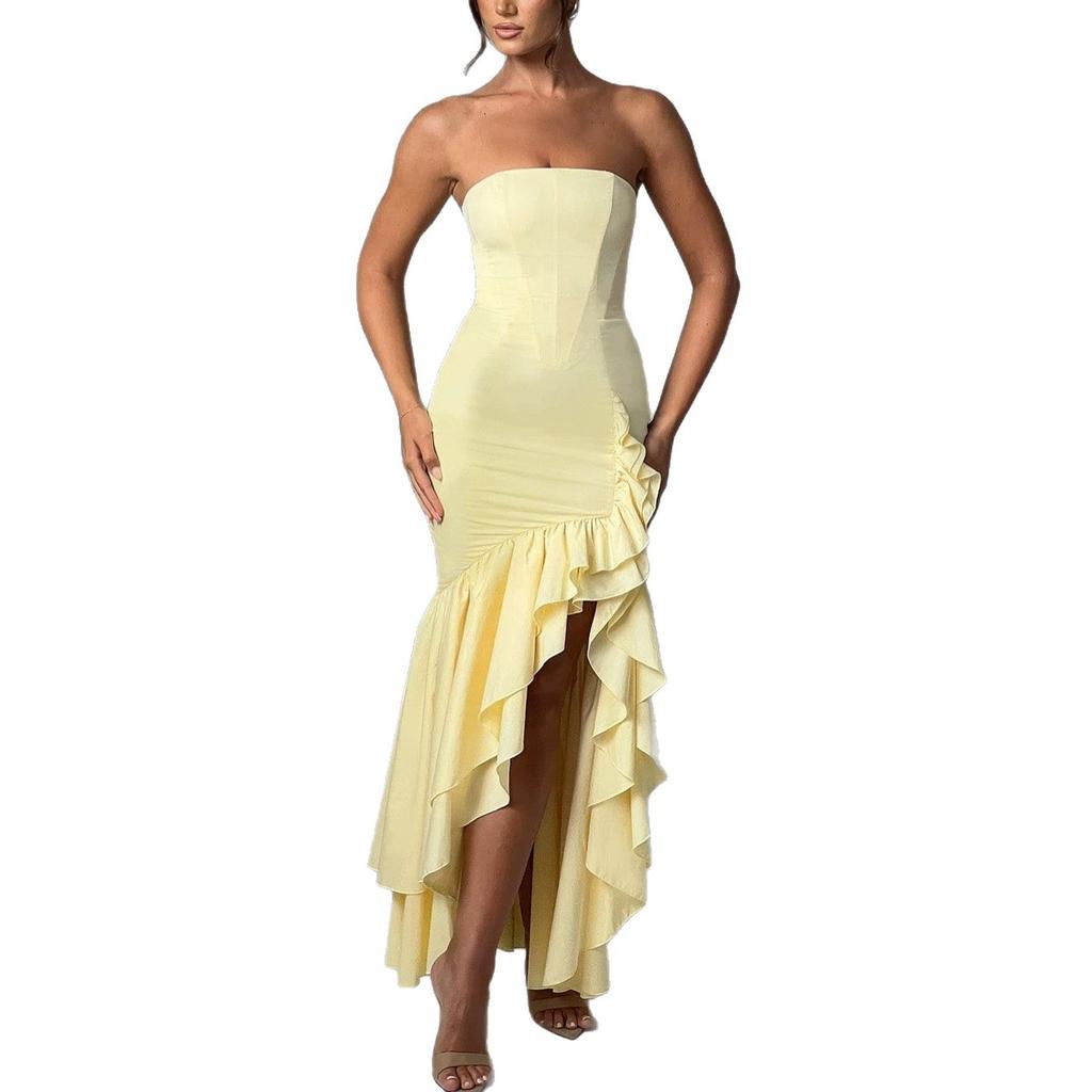 Women's Spring and Autumn Sleeveless Chest Wrap Irregular Dress Waist Wrap Hip Long Dress