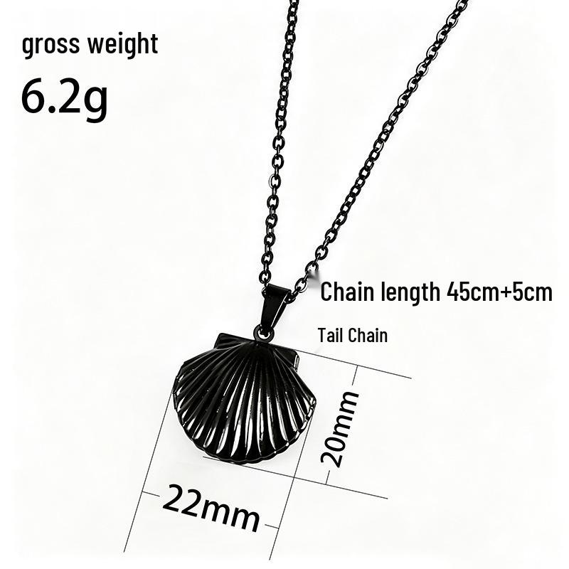 Shell Style Photo Box Pendant Necklace with Cross Mirror Stainless Steel Polished Surface on Flat Chain