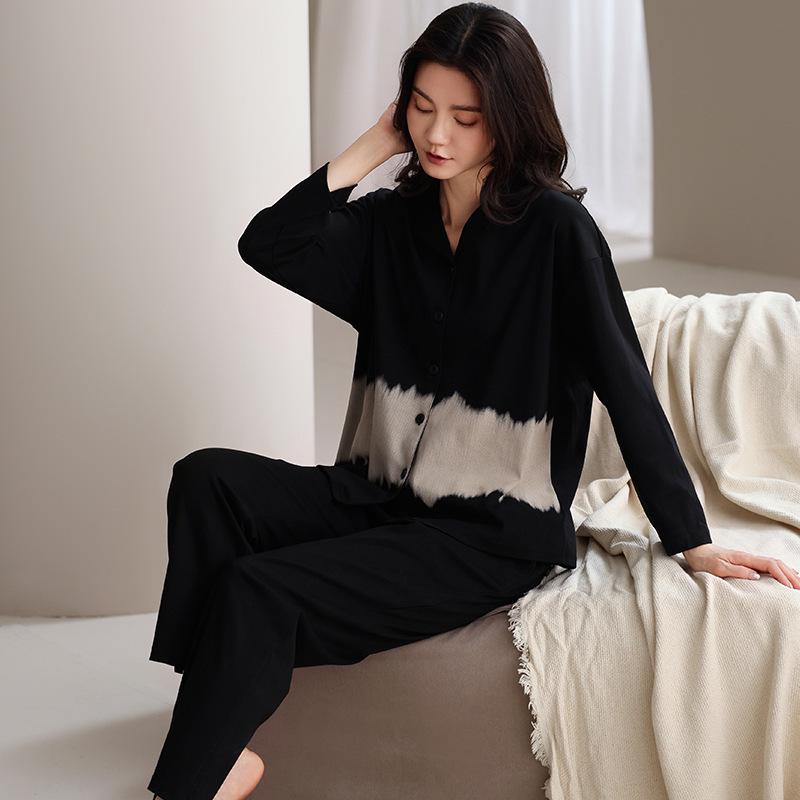 Women's Pure Cotton Long Sleeve Pajama Set - Loose Fit, Plus Size, for Autumn/Spring